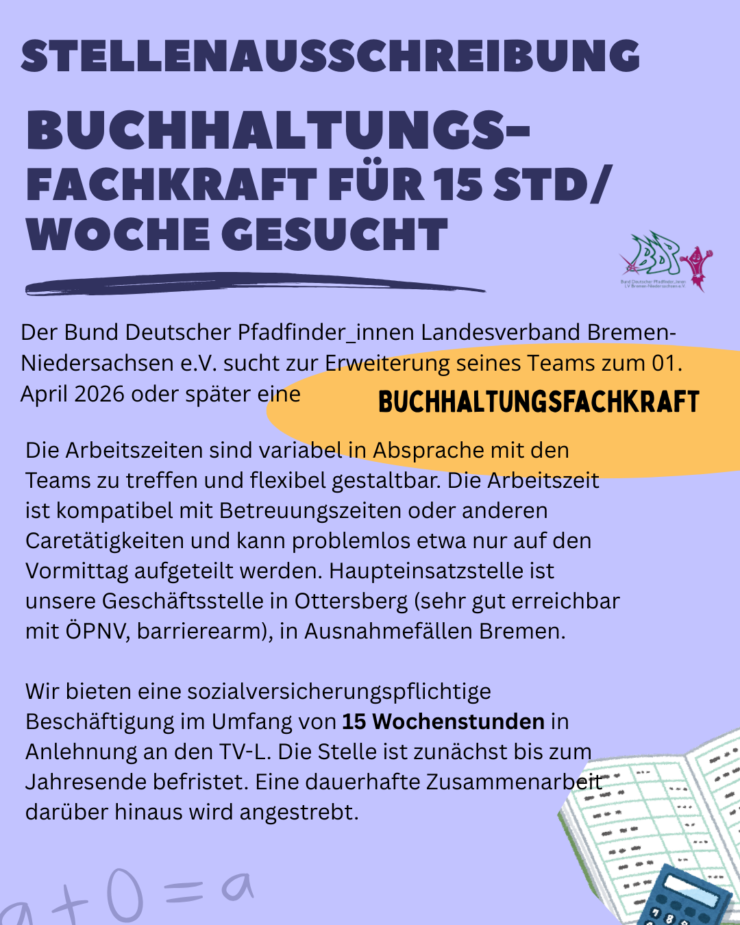 Buchhaltungsfachkraft für 15 Stunden/Woche gesucht